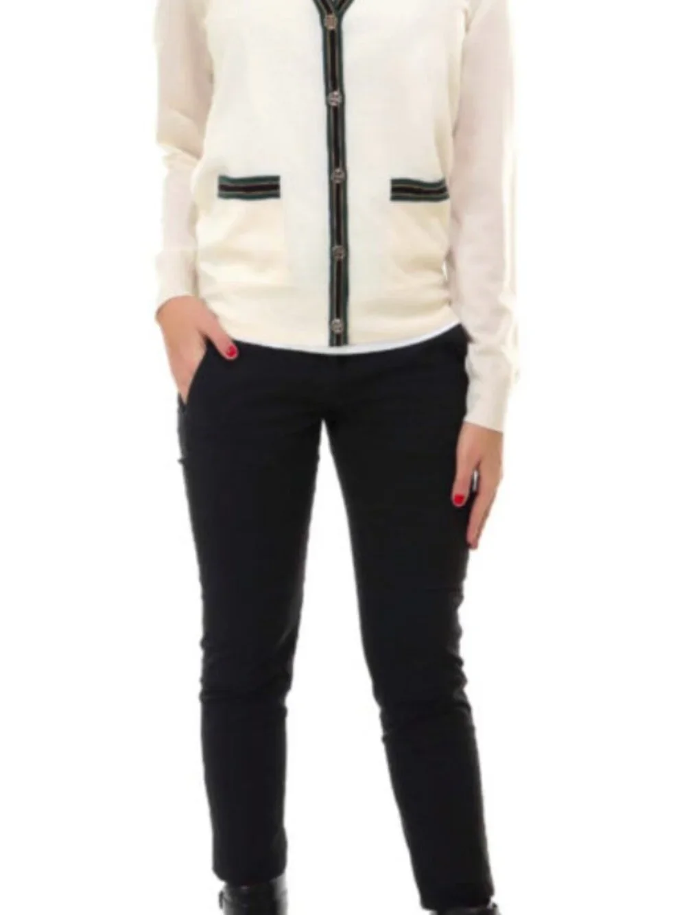 Tory Burch Madeline Merino Wool V-Neck Cardigan Small
